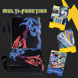 a wallet with a design on it and several cards with text: 'TRAINER m Finder mULTI-FUnCTION Discard of the other cards from card your your Machamp 100 Gaming Trading Cards VISA BUSINESS VISA CARD VISA Credit Card 012 0197 Sports Trading Card'