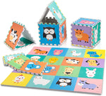 a group of puzzle pieces with animals on them with text: '--'