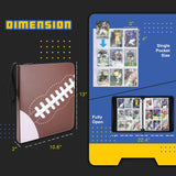 a football album with a football and a football on it with text: 'DIMEnSION . Single Pocket Size 13" Fully Open 22.4" -'