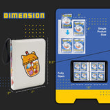 a small wallet with a cartoon character on it with text: 'DIMENSION 3 Single Pocket Size 9.5" Fully Open --- -- 16" 17"'