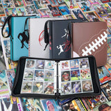 a group of football cards in a binder with text: 'C RANGE EXPOS'