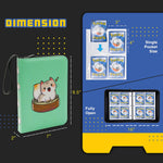 a wallet with a cat on it with text: 'DIMEnSION 3 Single Pocket Size May 9.5" Fully Open --- --- --- 16" .'