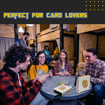 a group of people sitting around a table with text: 'PERFECT FOR CARD LOVERS'