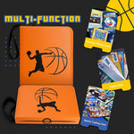 a basketball cards and a wallet with text: 'TRAINER m Finder Discard 2 of the other cards from your hand in order to put a card your discard your Machamp 100 Gaming Trading Cards VISA BUSINESS VISA CARD VISA Credit Card 012 0197 Sports Trading Card'